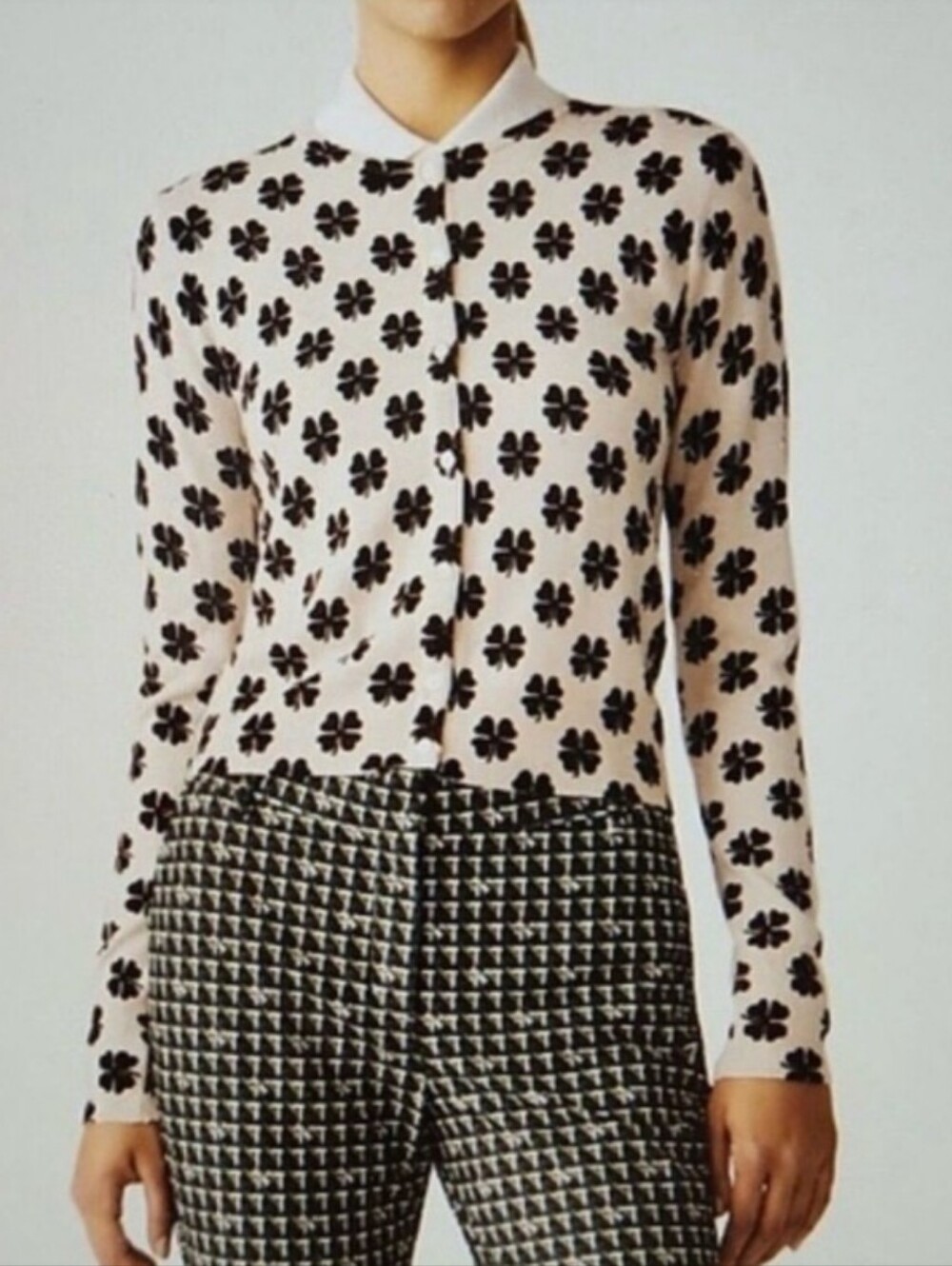 Tory Sport Wool Button Front Cardigan Clover Pattern 🍀